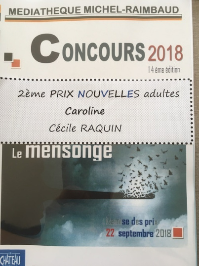 Nouvelle Caroline deuxième prix Cécile Raquin Plumocéane